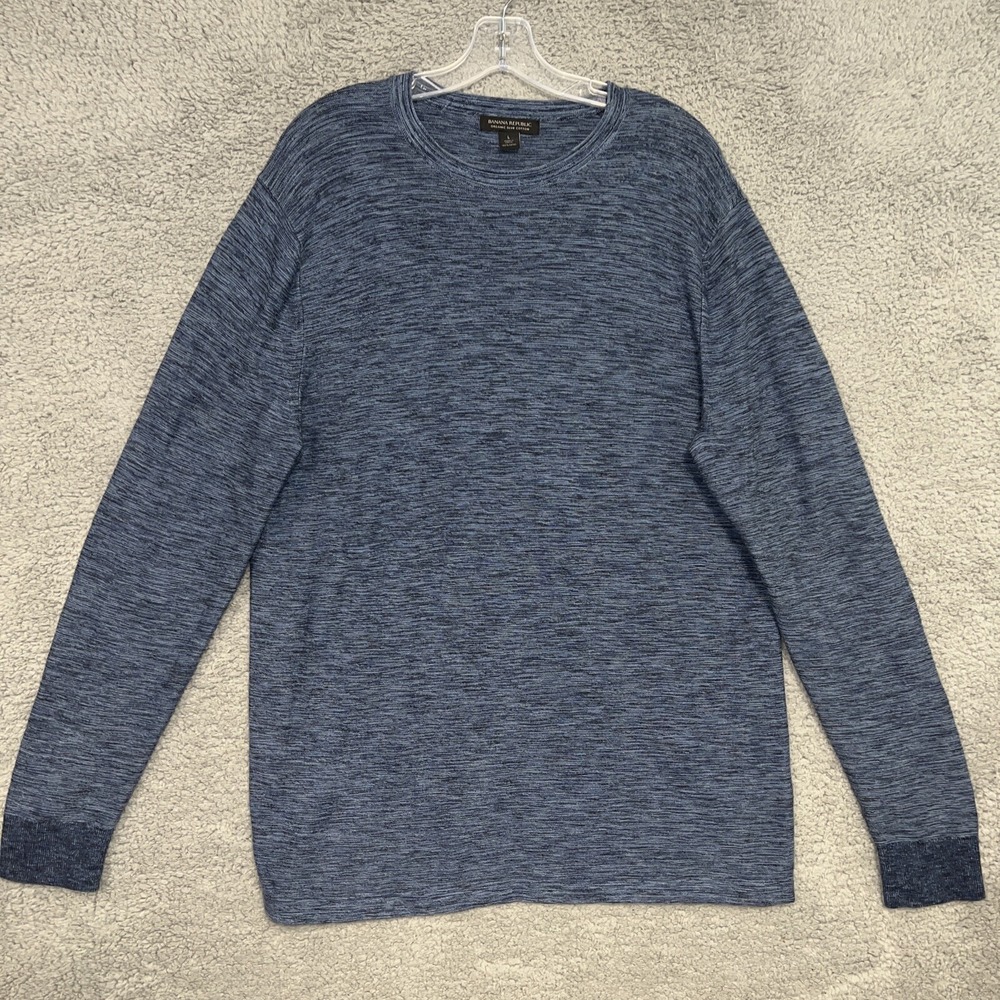 Banana Republic Sweater Men's Sz L Heather Blue Cotton Slub Ribbed Crew Pullover
